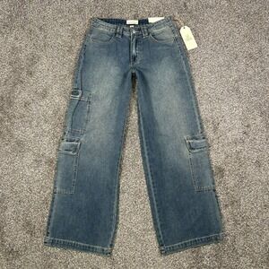 NEW Austin Landing Mid-rise Wide Leg Baggy Jeans Womens 5 Denim Cargo Pockets‎